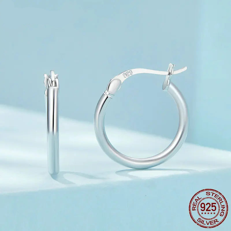 Jewelry Planet 925 Sterling Silver Bold Classic Hypoallergenic Hoop Earrings, 14K White Gold Plated Standard Tube Earrings for Women