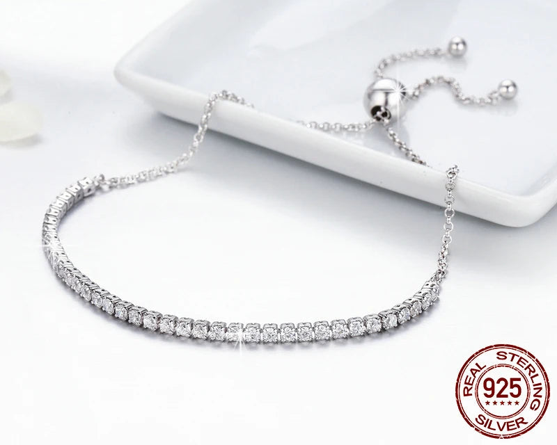 14K Gold Plated CZ Classic Tennis Bracelet for Women, 925 Sterling Silver Adjustable Slider Bracelet Wedding Jewelry Gift