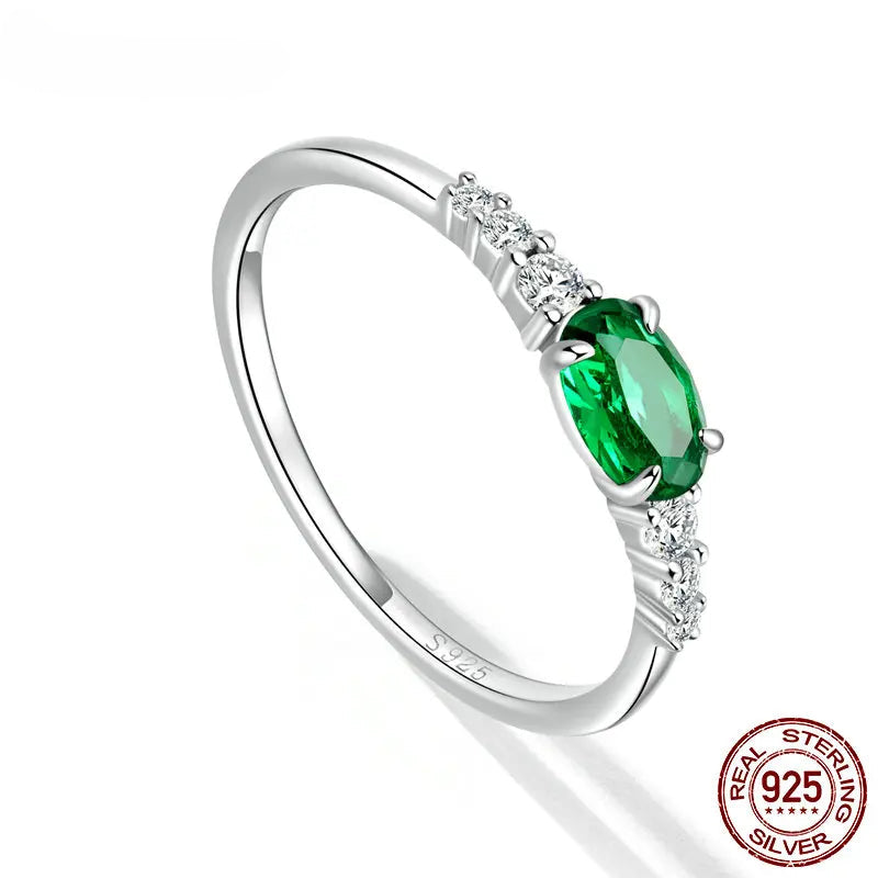 Jewelry Planet 925 Sterling Silver Simple Gemstone Ring for Women Green Zirconium Ring Fine Jewelry Wedding Bridal Wedding Gift BSR265