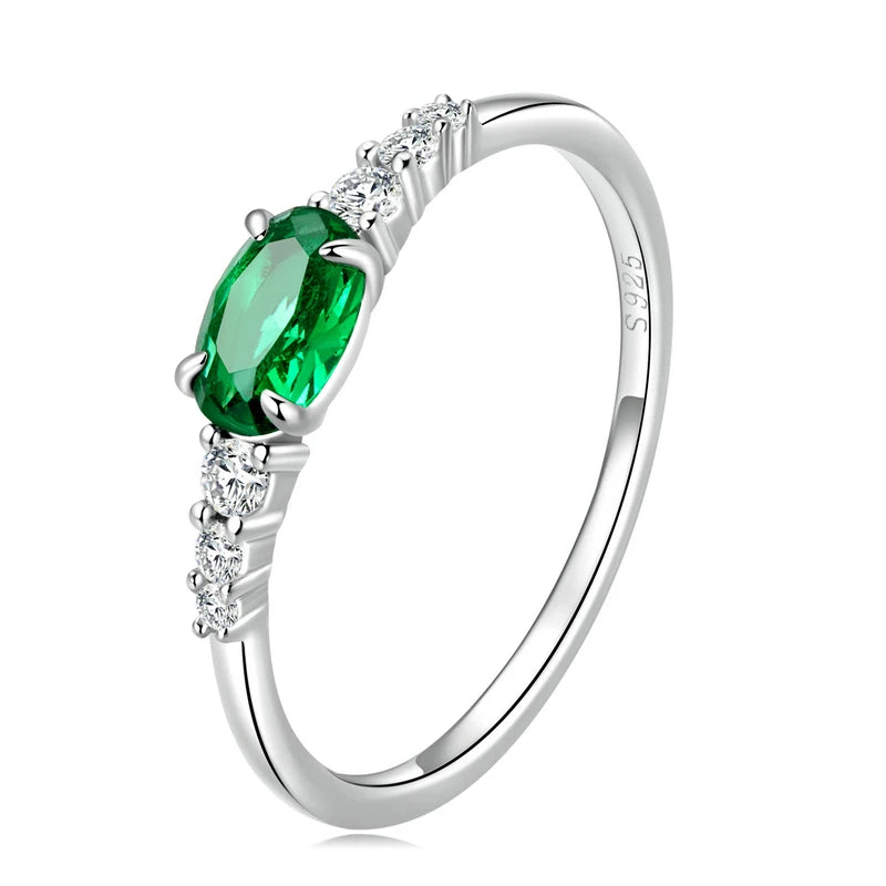 Jewelry Planet 925 Sterling Silver Simple Gemstone Ring for Women Green Zirconium Ring Fine Jewelry Wedding Bridal Wedding Gift BSR265