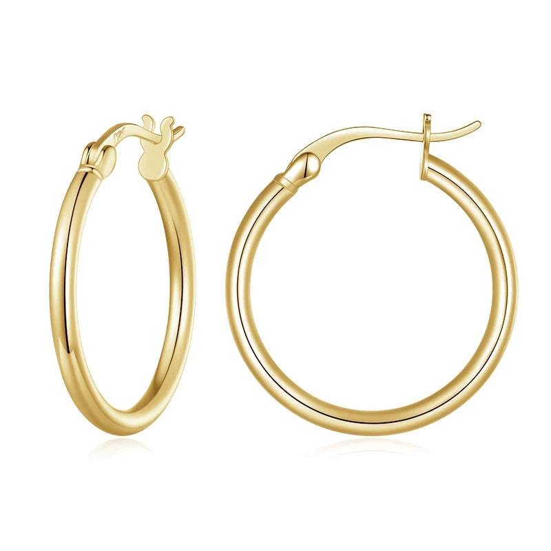 Jewelry Planet 925 Sterling Silver Bold Classic Hypoallergenic Hoop Earrings, 14K White Gold Plated Standard Tube Earrings for Women