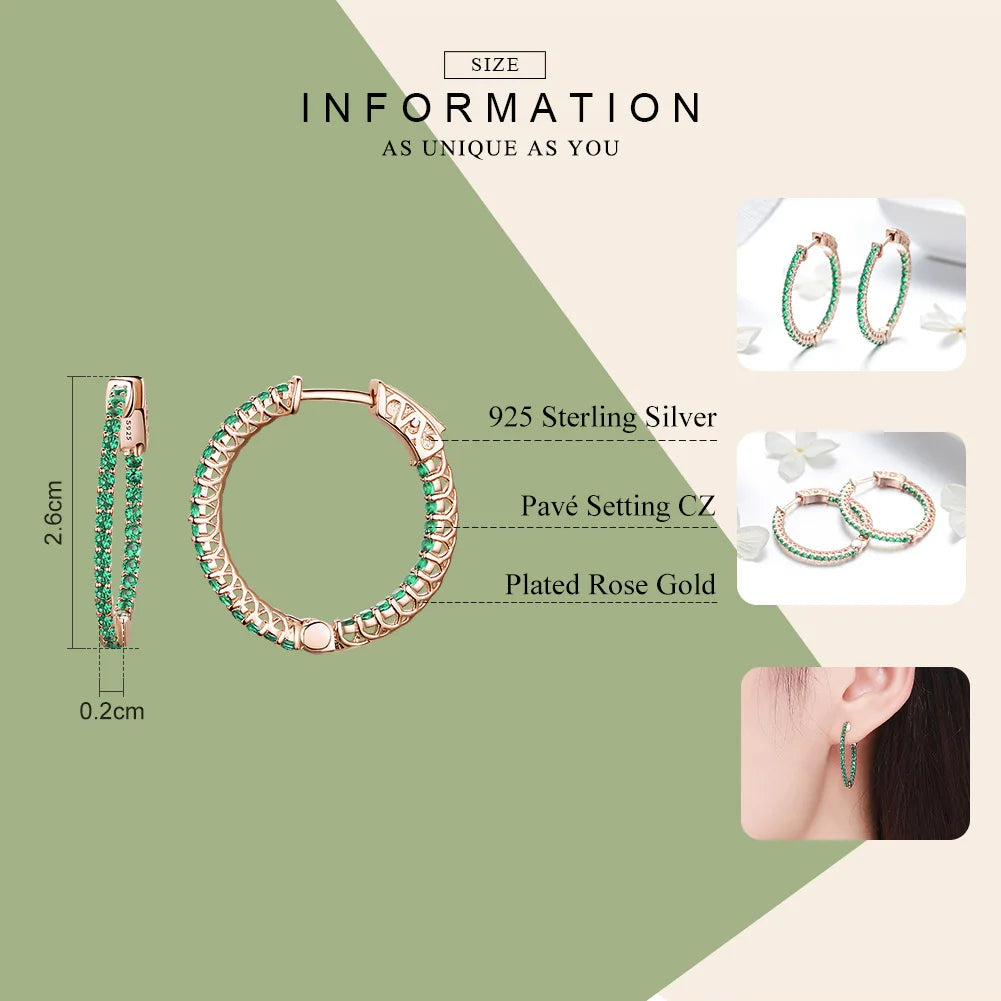 Jewelry Planet Genuine 925 Sterling Silver Classic Round Circle Green CZ Stud Earrings for Women Wedding Engagement Jewelry SCE511