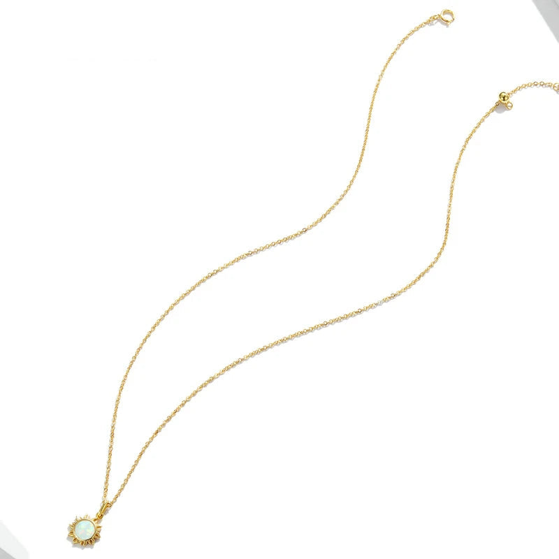 Jewelry Planet 925 Sterling Silver White Opal Sun Pendant Necklace Apollo Chain Necklaces for Women Birthday Gift Jewelry