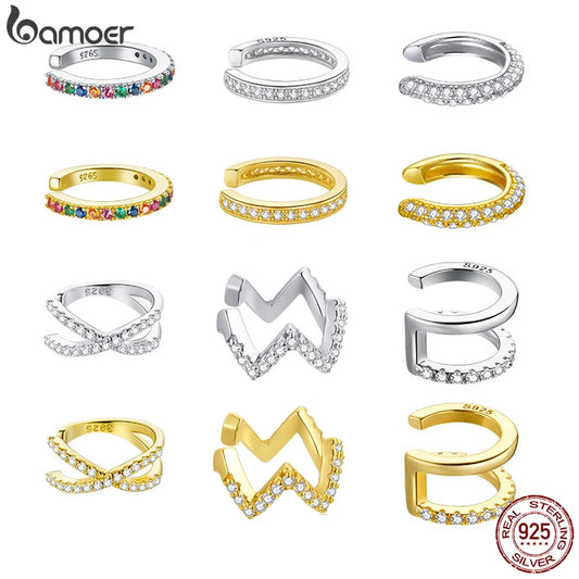 Jewelry Planet 1PC Ear Cuff 925 Sterling Silver Clip Earrings for Women Gold Color Spain Fashion Jewelry Rhinestone Tiny Earrings SCE994
