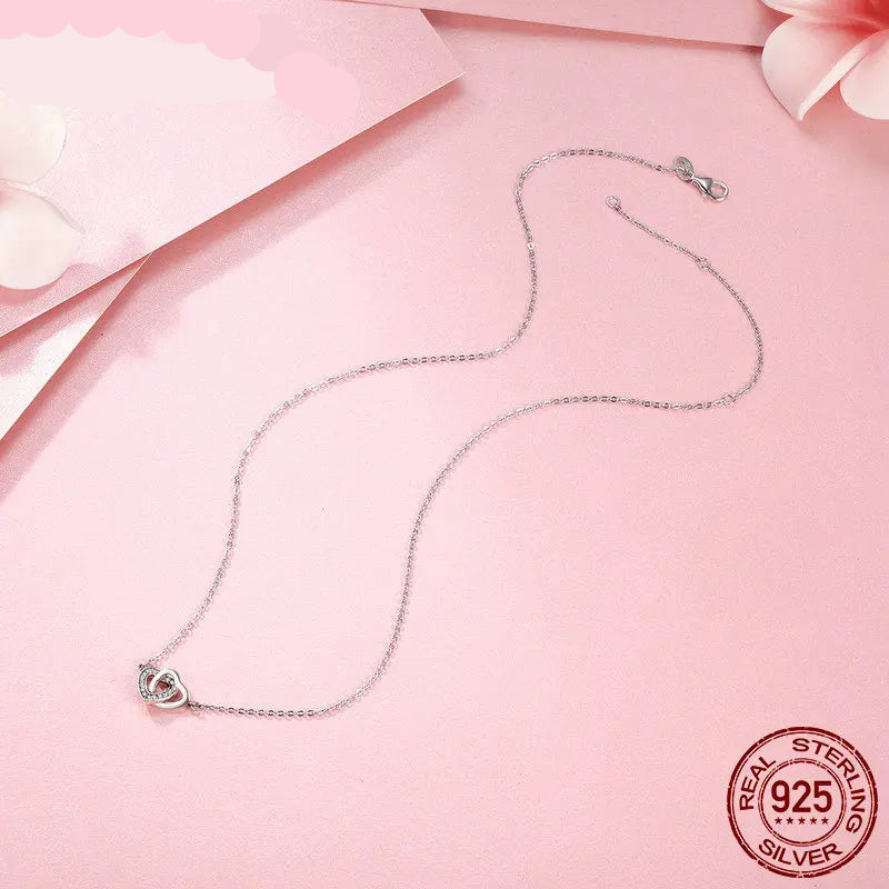 Jewelry Planet  925 Sterling Silver Connected Heart Pendant Necklace for Girlfriend Valentine's Day Gift Fine Jewelry SCN181