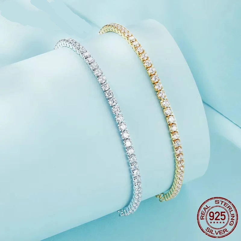 14K Gold Plated CZ Classic Tennis Bracelet for Women, 925 Sterling Silver Adjustable Slider Bracelet Wedding Jewelry Gift