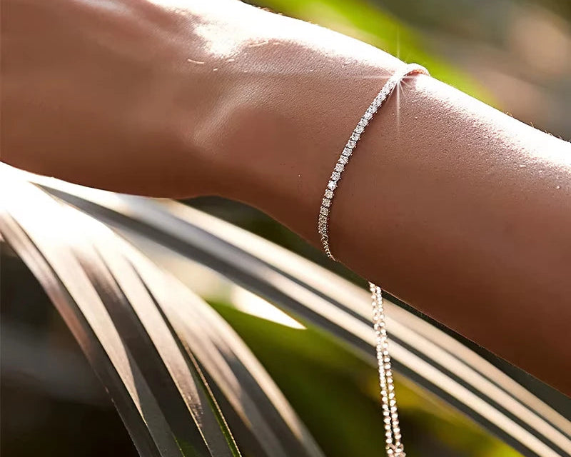 14K Gold Plated CZ Classic Tennis Bracelet for Women, 925 Sterling Silver Adjustable Slider Bracelet Wedding Jewelry Gift