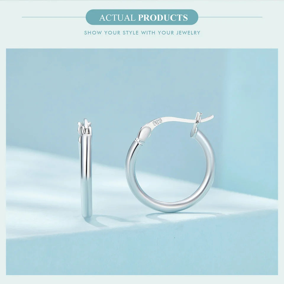 Jewelry Planet 925 Sterling Silver Bold Classic Hypoallergenic Hoop Earrings, 14K White Gold Plated Standard Tube Earrings for Women