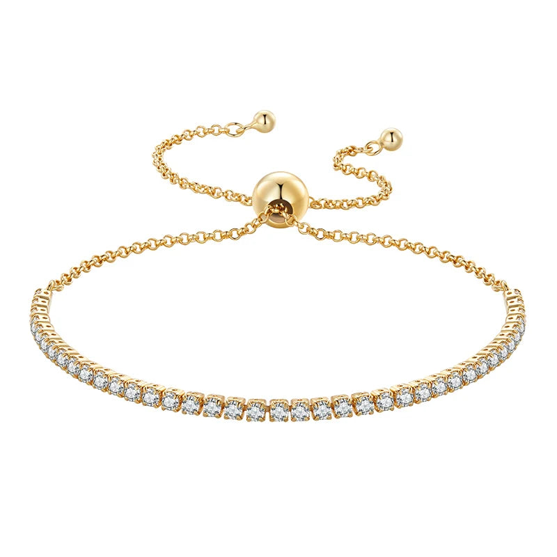 14K Gold Plated CZ Classic Tennis Bracelet for Women, 925 Sterling Silver Adjustable Slider Bracelet Wedding Jewelry Gift