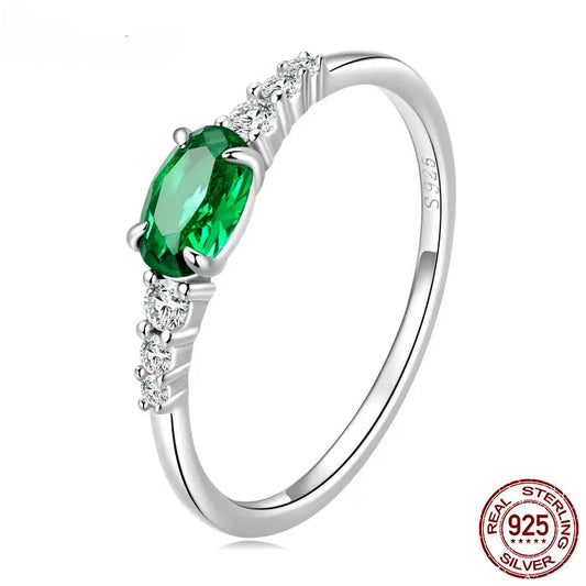 Jewelry Planet 925 Sterling Silver Simple Gemstone Ring for Women Green Zirconium Ring Fine Jewelry Wedding Bridal Wedding Gift BSR265