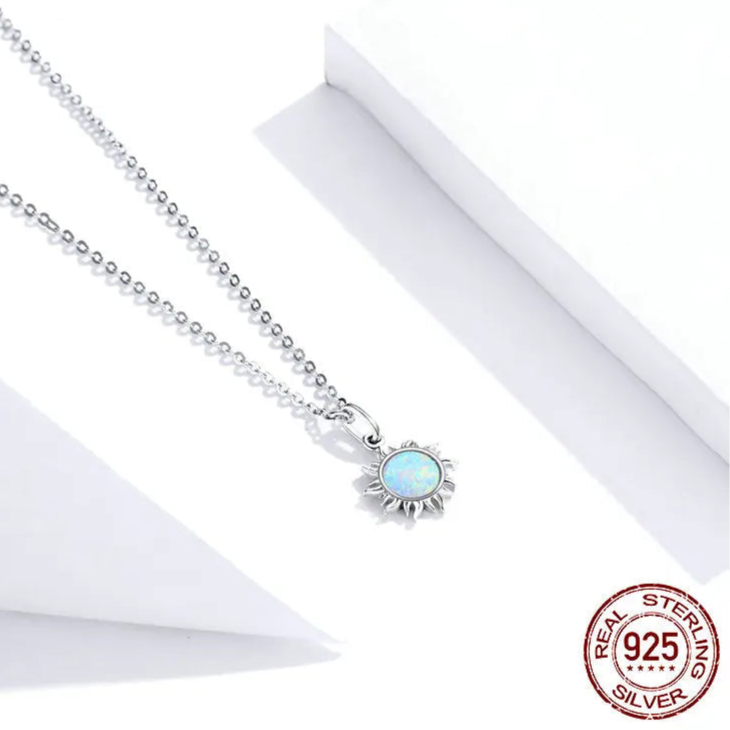 Jewelry Planet 925 Sterling Silver White Opal Sun Pendant Necklace Apollo Chain Necklaces for Women Birthday Gift Jewelry