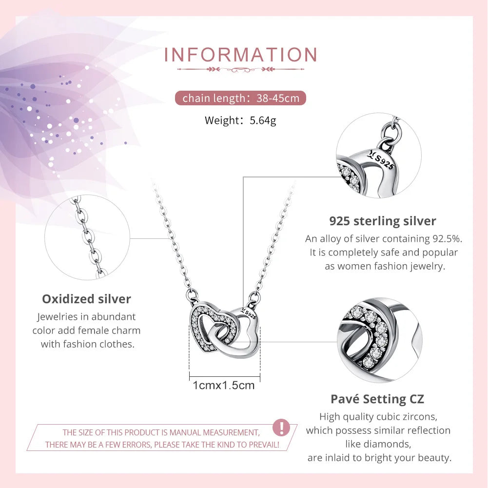 Jewelry Planet  925 Sterling Silver Connected Heart Pendant Necklace for Girlfriend Valentine's Day Gift Fine Jewelry SCN181