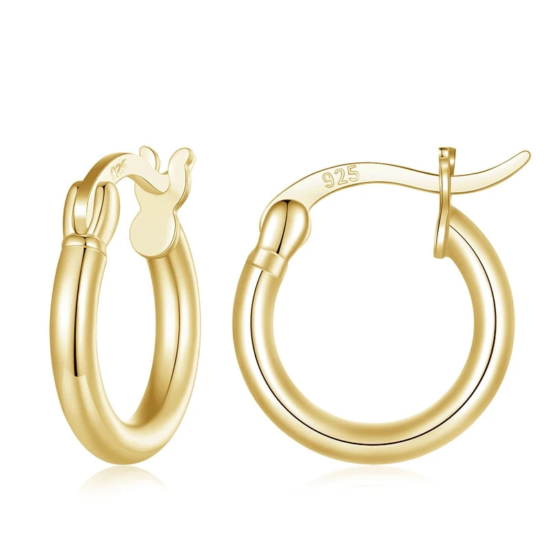 Jewelry Planet 925 Sterling Silver Bold Classic Hypoallergenic Hoop Earrings, 14K White Gold Plated Standard Tube Earrings for Women