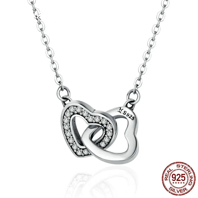 Jewelry Planet  925 Sterling Silver Connected Heart Pendant Necklace for Girlfriend Valentine's Day Gift Fine Jewelry SCN181
