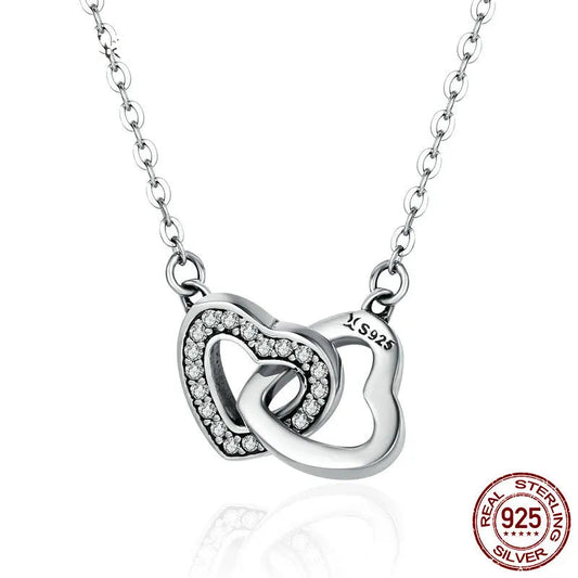 Jewelry Planet  925 Sterling Silver Connected Heart Pendant Necklace for Girlfriend Valentine's Day Gift Fine Jewelry SCN181