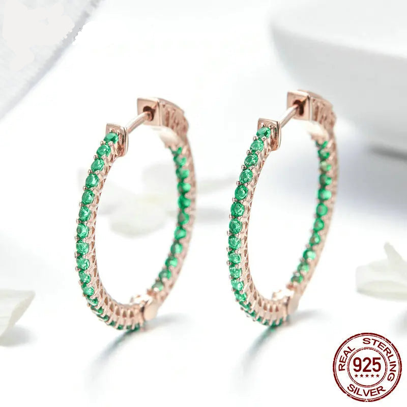 Jewelry Planet Genuine 925 Sterling Silver Classic Round Circle Green CZ Stud Earrings for Women Wedding Engagement Jewelry SCE511