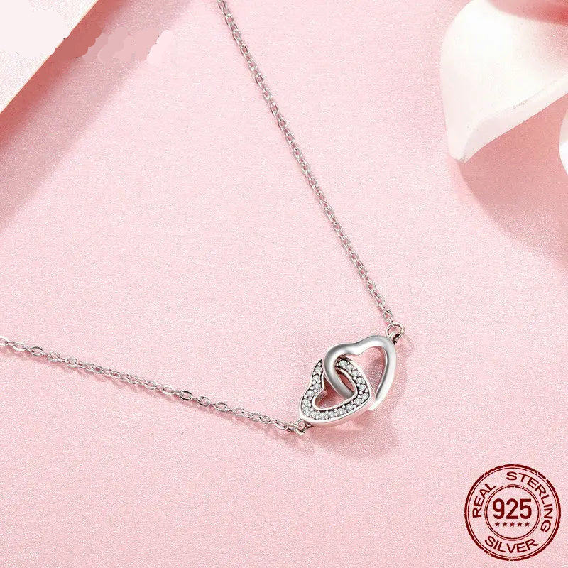 Jewelry Planet  925 Sterling Silver Connected Heart Pendant Necklace for Girlfriend Valentine's Day Gift Fine Jewelry SCN181