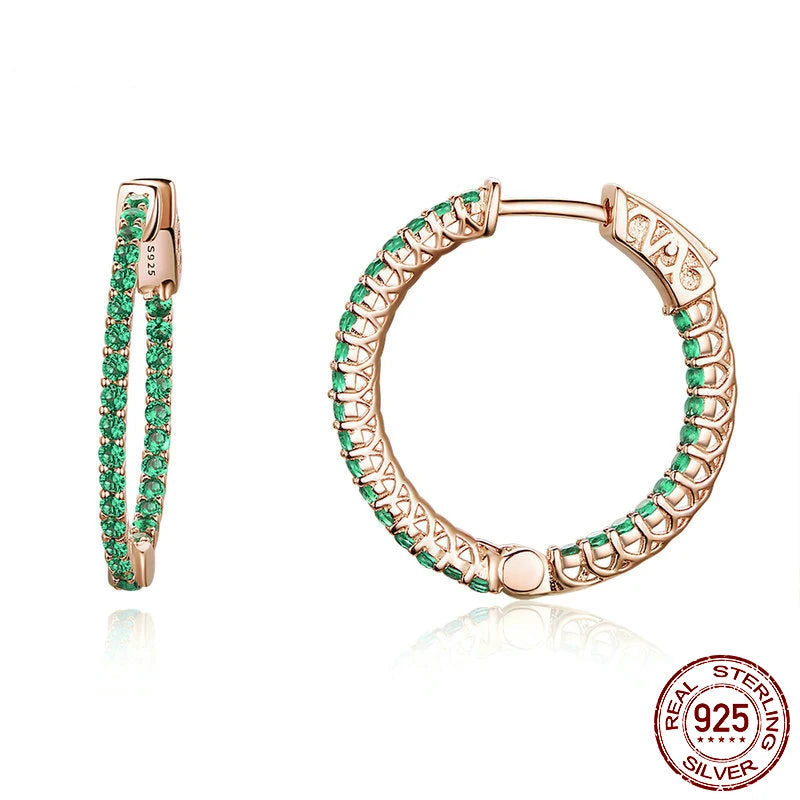 Jewelry Planet Genuine 925 Sterling Silver Classic Round Circle Green CZ Stud Earrings for Women Wedding Engagement Jewelry SCE511