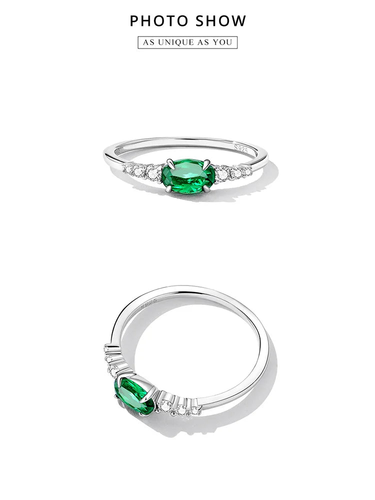 Jewelry Planet 925 Sterling Silver Simple Gemstone Ring for Women Green Zirconium Ring Fine Jewelry Wedding Bridal Wedding Gift BSR265