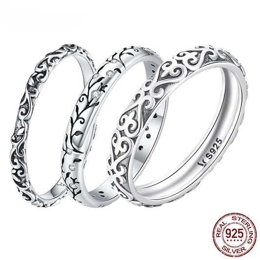 Jewelry Planet 925 Sterling Silver Vintage Embossed Vine Pattern Band Ring for Women Simple Stackable Iris Ring Fine Jewelry Daily Gift