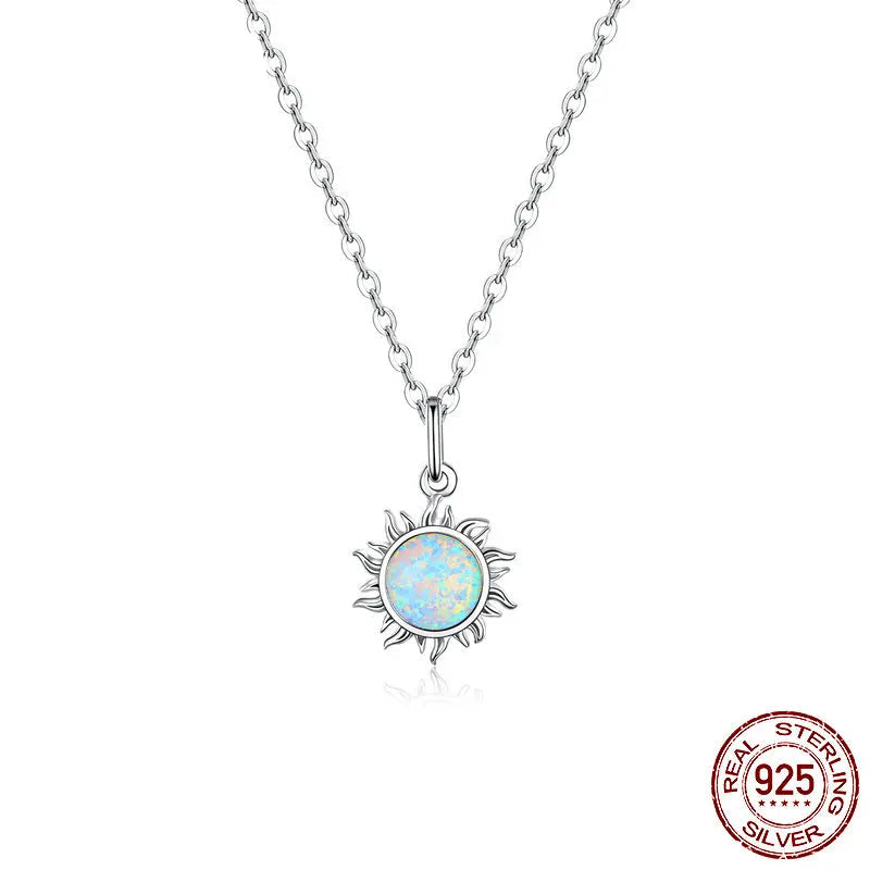 Jewelry Planet 925 Sterling Silver White Opal Sun Pendant Necklace Apollo Chain Necklaces for Women Birthday Gift Jewelry