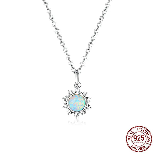 Jewelry Planet 925 Sterling Silver White Opal Sun Pendant Necklace Apollo Chain Necklaces for Women Birthday Gift Jewelry