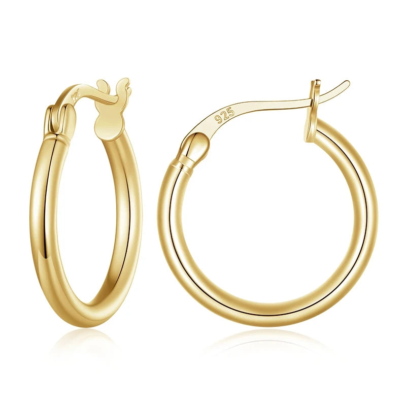 Jewelry Planet 925 Sterling Silver Bold Classic Hypoallergenic Hoop Earrings, 14K White Gold Plated Standard Tube Earrings for Women